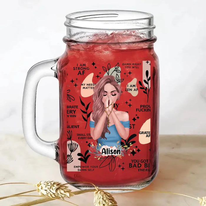 Custom Personalized Praying Girl Mason Jug - Gift Idea for Girls/Friends