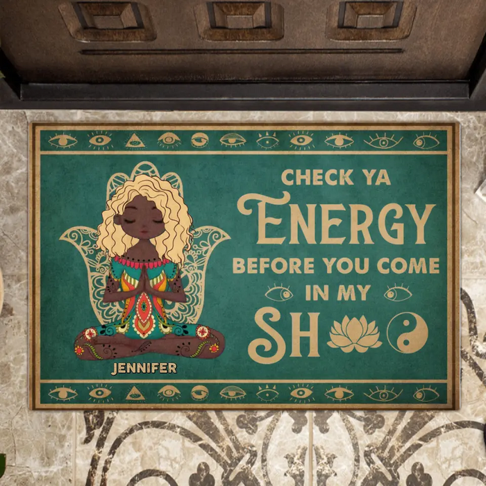 Personalized Yoga Doormat - Check Ya Energy Before You Come In My Sh*t - Gift Idea For Friend/ Birthday/ Yoga Lover