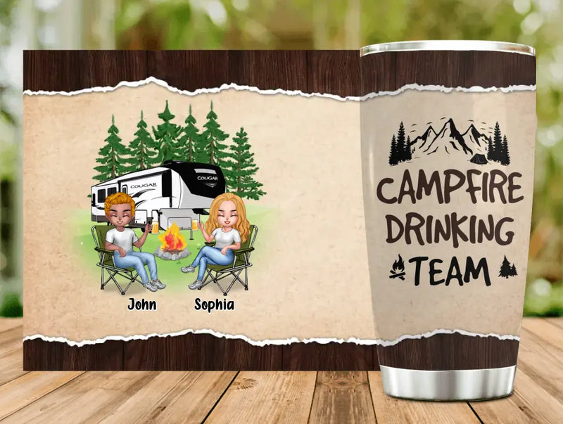 Custom Camping Friends Tumbler - Up to 6 People - Gift Idea For Friends/Couple/Camping Lovers - Campfire Drinking Team