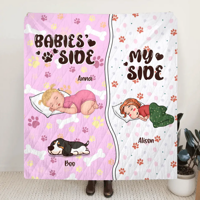 Custom Personalized Family Quilt/Single Layer Fleece Blanket - Upto 3 People & 3 Pets - Gift Idea for Family