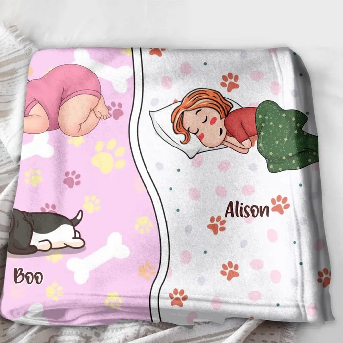 Custom Personalized Family Quilt/Single Layer Fleece Blanket - Upto 3 People & 3 Pets - Gift Idea for Family