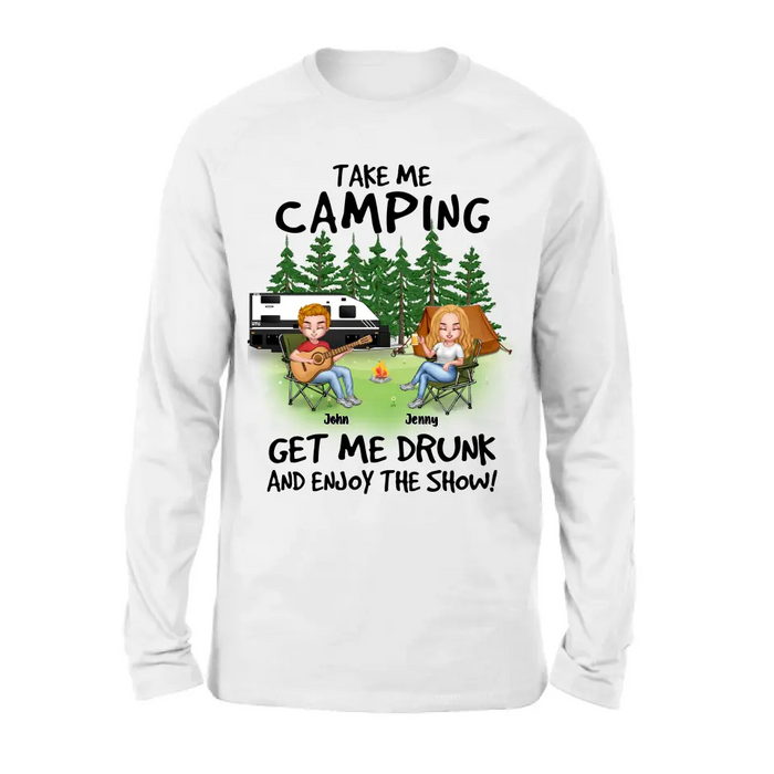 Custom Personalized Camping Guitar Shirt/Hoodie - Upto 6 People - Gift Idea for Camping Lovers - Take Me Camping Get Me Drunk And Enjoy The Show!