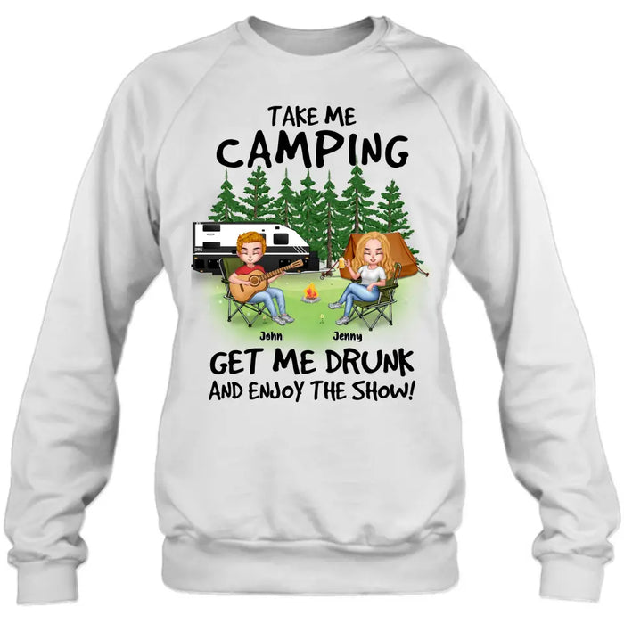 Custom Personalized Camping Guitar Shirt/Hoodie - Upto 6 People - Gift Idea for Camping Lovers - Take Me Camping Get Me Drunk And Enjoy The Show!