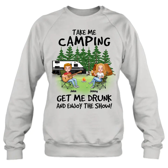 Custom Personalized Camping Guitar Shirt/Hoodie - Upto 6 People - Gift Idea for Camping Lovers - Take Me Camping Get Me Drunk And Enjoy The Show!