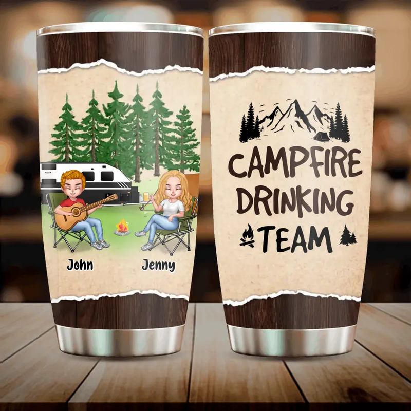 Custom Camping Friends With Guitar Tumbler - Up to 6 People - Gift Idea For Friends/Couple/Camping Lovers - Campfire Drinking Team