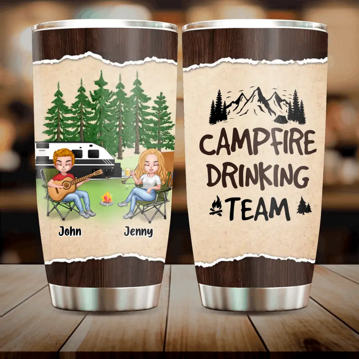 Custom Camping Friends With Guitar Tumbler - Upto 6 People - Gift Idea For Friends/Couple/Camping Lovers - Campfire Drinking Team
