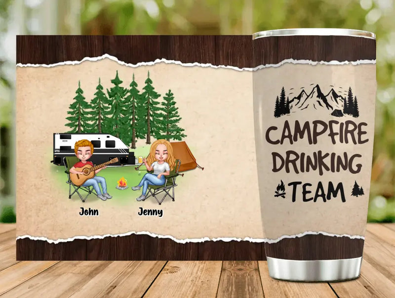 Custom Camping Friends With Guitar Tumbler - Up to 6 People - Gift Idea For Friends/Couple/Camping Lovers - Campfire Drinking Team