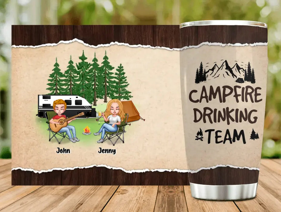 Custom Camping Friends With Guitar Tumbler - Upto 6 People - Gift Idea For Friends/Couple/Camping Lovers - Campfire Drinking Team