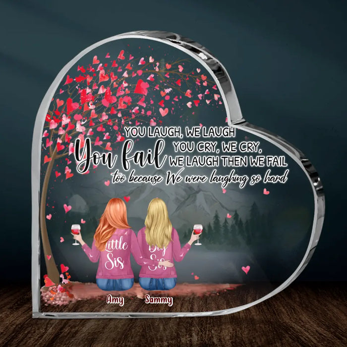 Custom Personalized Sister Crystal Heart - Upto 6 Sisters - Gift Idea for Sisters/Friends - You Laugh We Laugh