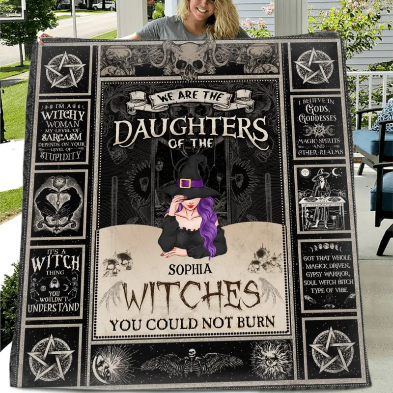 Personalized Witch Fleece Throw Blanket/Quilt - Up to 3 Witches - Gift Idea for Halloween - We Are The Daughters Of The Witches You Could Not Burn