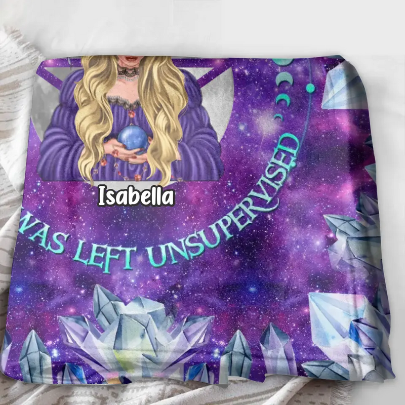 Personalized Witch Fleece Throw Blanket/Quilt - Halloween Gift Idea For Witch Lovers - In My Defense The Moon Was Full And I Was Left Unsupervised