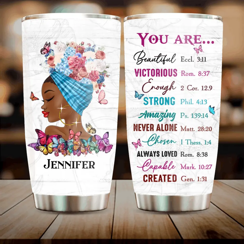 Personalized African American Girl Tumbler - Gift Idea For Birthday - You Are Beautiful, Victorious