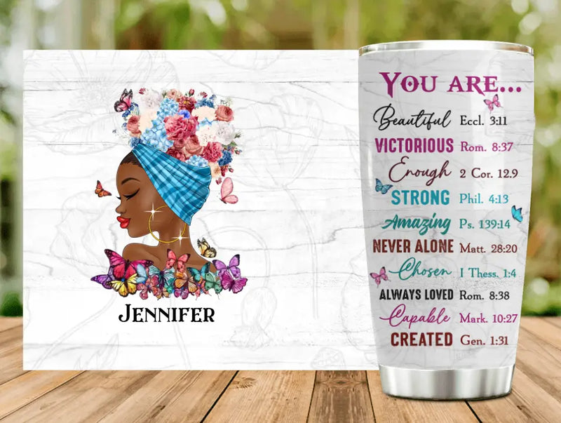 Personalized African American Girl Tumbler - Gift Idea For Birthday - You Are Beautiful, Victorious