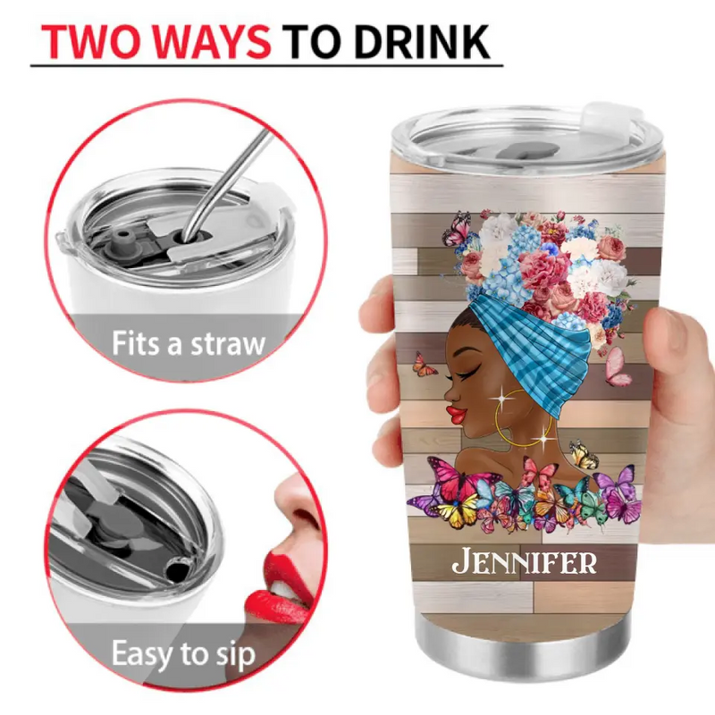 Personalized African American Girl Tumbler - Gift Idea For Birthday/Friends - You Are Beautiful, Victorious, Strong