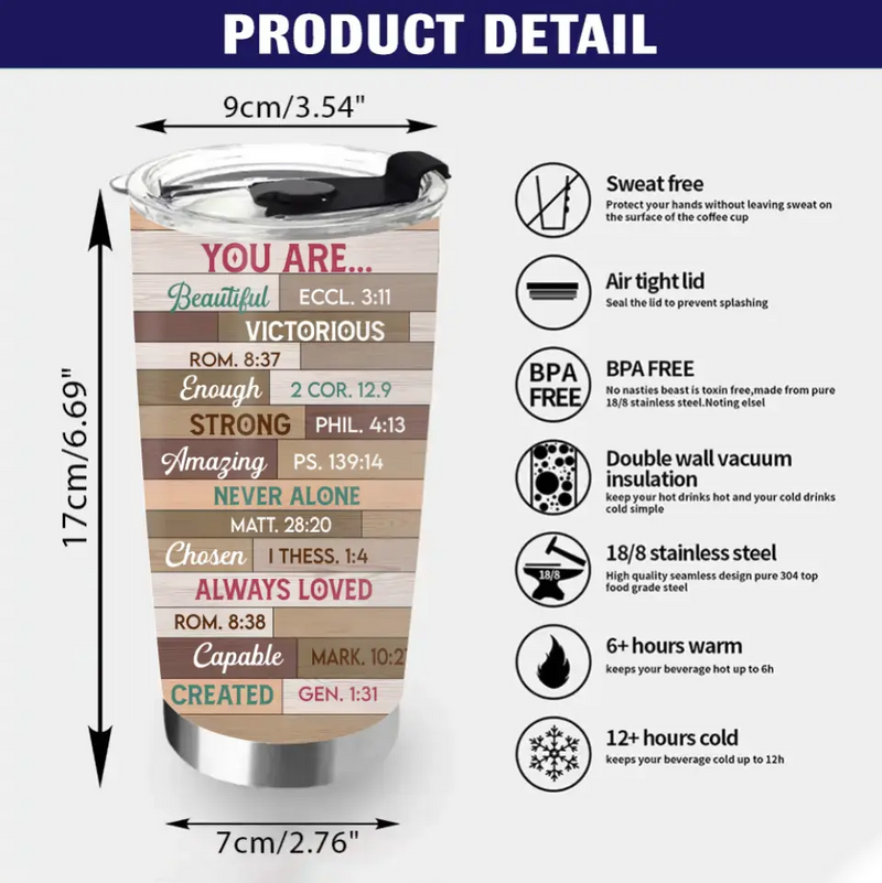 Personalized African American Girl Tumbler - Gift Idea For Birthday/Friends - You Are Beautiful, Victorious, Strong