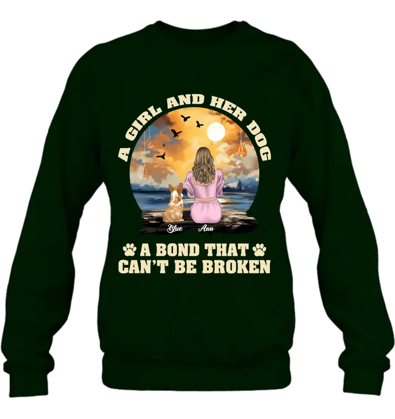 Personalized Dog Mom Shirt/Hoodie - Gift Idea for Dog Lover - Up to 4 Dogs -  A Girl And Her Dog A Bond That Can't Be Broken