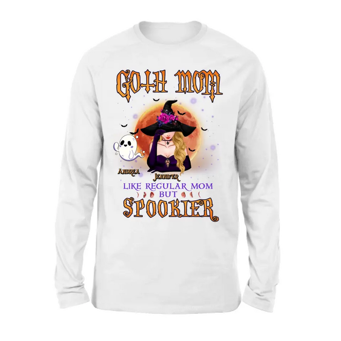 Custom Personalized Goth Mom Shirt/Hoodie - Upto 5 Children - Halloween Gift Idea for Mom - Goth Mom Like Regular Mom But Spookier