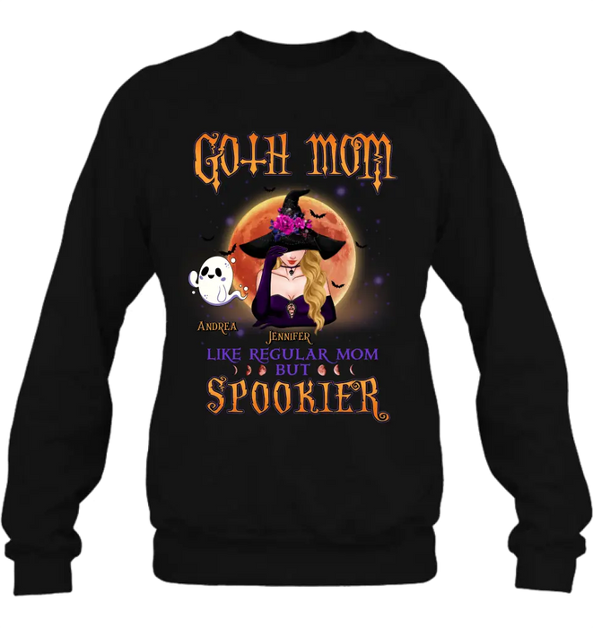 Custom Personalized Goth Mom Shirt/Hoodie - Upto 5 Children - Halloween Gift Idea for Mom - Goth Mom Like Regular Mom But Spookier