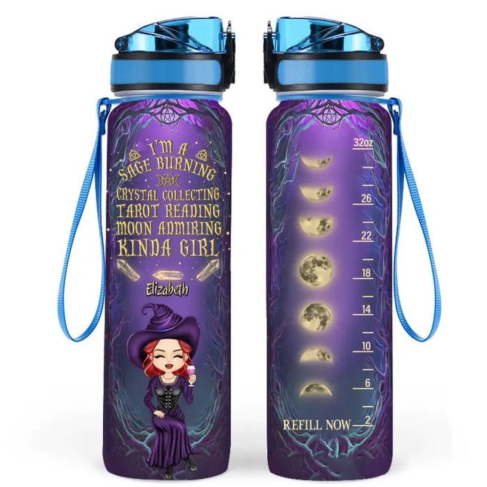 Custom Personalized Witch Water Tracker Bottle - Halloween Gift Idea for Witch Lovers - I'm A Sage Burning Crystal Collecting