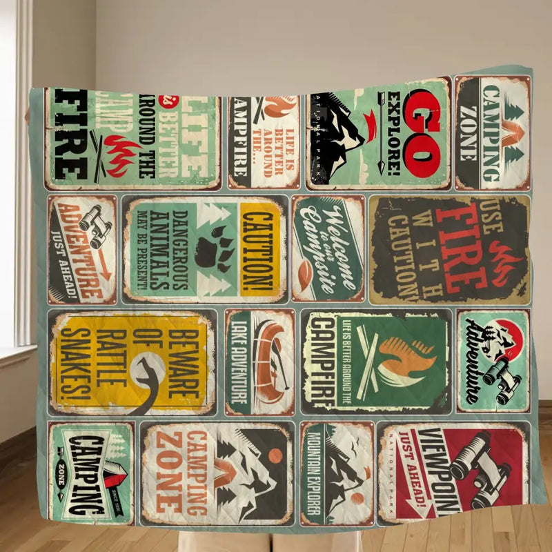 Camping Fleece Throw Blanket/Quilt - Gift Idea For Family/ Camping Lover - Camping Zone