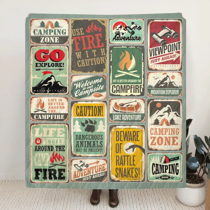 Camping Quilt/ Single Layer Fleece Blanket - Gift Idea For Family/ Camping Lover - Camping Zone