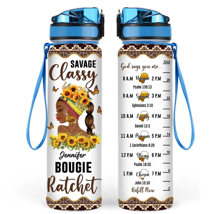 Personalized Sunflower Girl Tracker Bottle - Gift Idea for Black Girl/Black Woman/Afro Black Girl - Savage Classy Bougie Ratchet
