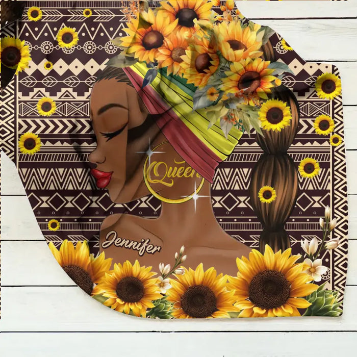 Custom Personalized Sunflower Girl Singer Layer Fleece/Quilt Blanket- Gift Idea for Black Girl/Black Woman/Afro Black Girl