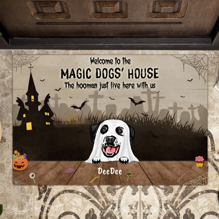 Custom Personalized Halloween Dogs Doormat - Upto 5 Dogs - Best Gift For Dog Lovers - Welcome To The Magic Dogs' House - EAC1XW