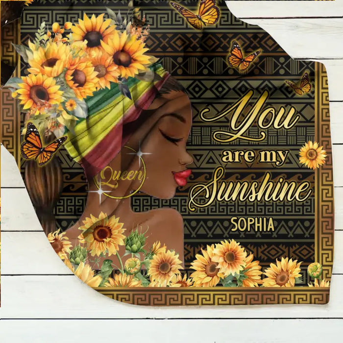 Custom Personalized Sunflower Girl Singer Layer Fleece/Quilt Blanket- Gift Idea for Black Girl/Black Woman/Afro Black Girl - You Are My Sunshine