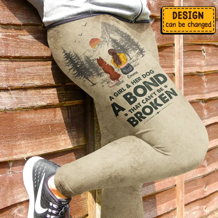 Personalized Dog Mom AOP Women's High Waist Leggings - Up to 4 Dogs - Gift Idea for Dog Lovers - A Girl & Her Dog A Bond That Can't Be Broken