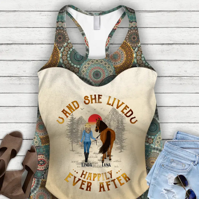 Personalized Horse Girl AOP Tank Top/Leggings - Up to 6 Horses - Gift Idea for Horse Lovers - And She Lived Happily Ever After