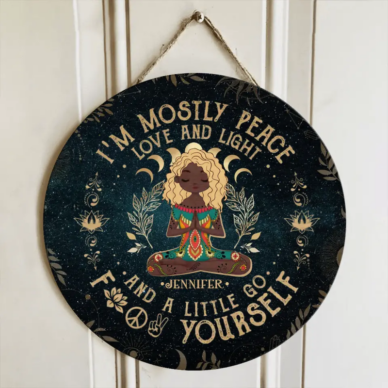 Personalized Yoga Wooden Sign - Halloween Gift Idea for Yoga Lovers - I'm Mostly Peace Love And Light