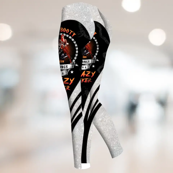 Personalized Biker AOP Women's High Waist Leggings - Gift Idea for Biker/Couple - This Booty Belongs To A Crazy Biker