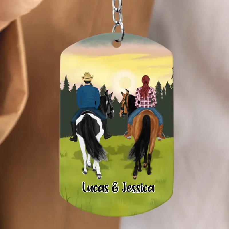 Personalized Couple Riding Horses Aluminum Keychain - Best Gift For Couple, Horse Lovers - Life Is A Beautiful Ride