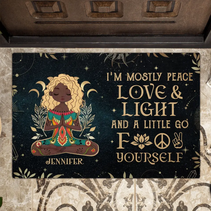 Custom Personalized Yoga Doormat - Halloween Gift Idea for Yoga Lovers - I'm Mostly Peace Love And Light