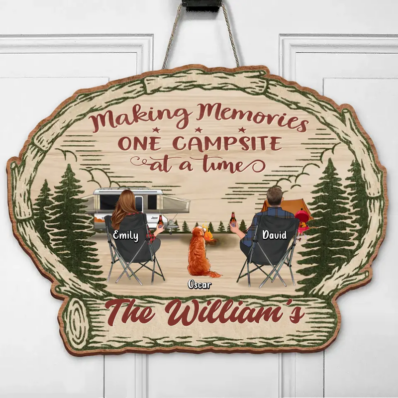 Personalized Camping Wooden Sign - Couple/Parents With Up to 3 Children & 3 Pets - Gift Idea For Family/Camping Lovers - Making Memories One Campsite At A Time