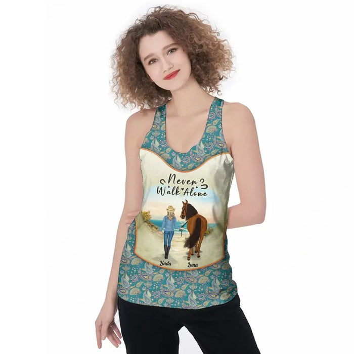 Personalized Horse Girl AOP Tank Top/Leggings - Up to 6 Horses - Gift Idea for Horse Lovers - Never Walk Alone