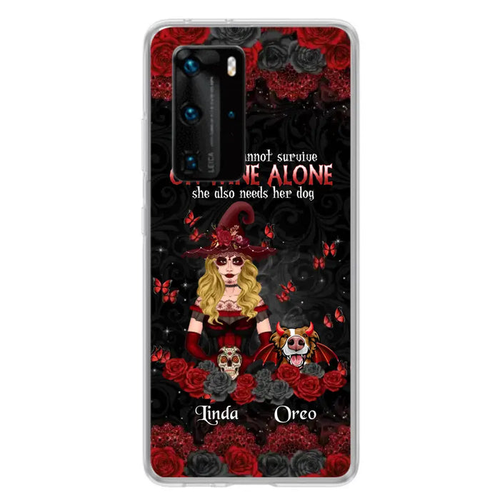 Personalized Witch Phone Case - Halloween Gift Idea for Witch Lovers/Pet Lovers - A Witch Can Not Survive On Wine Alone She Also Needs Her Dog - Case For Oppo/Xiaomi/Huawei