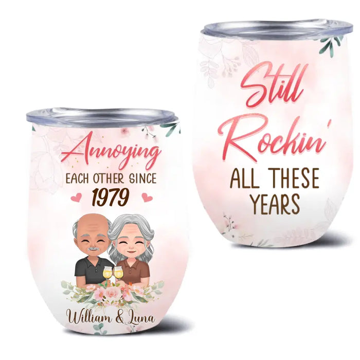 Custom Personalized Couple Wine Tumbler - Gift Idea For Couple/Wedding Anniversary - Still Rockin' All These Years