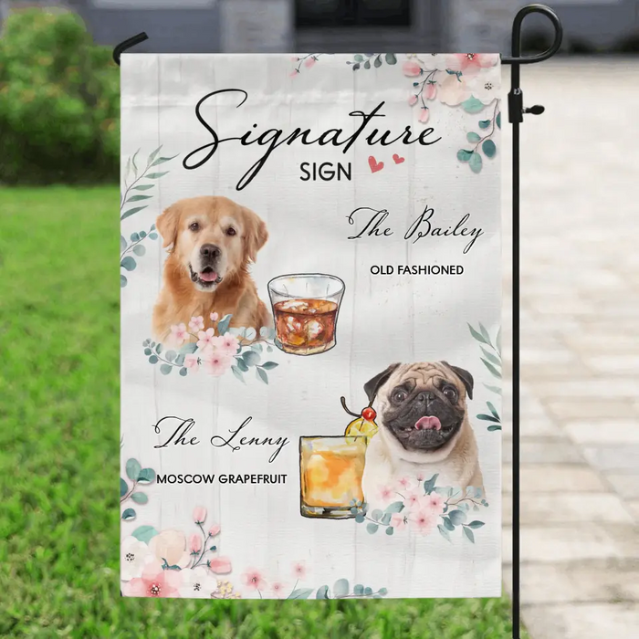 Custom Personalized Wedding Flag Sign - Upload Upto 3 Pet's Photo - Wedding Gift Idea For Couple/ Dog Lover - Signature Drink Sign