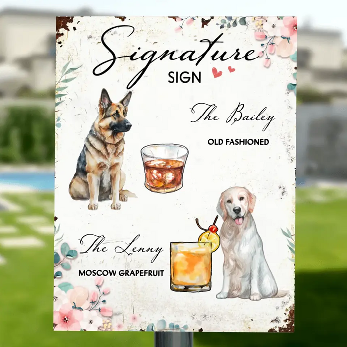 Personalized Wedding Metal Sign - Upload Upto 2 Pet's Photo - Wedding Gift Idea For Couple/ Dog Lover -  Signature Drink Sign