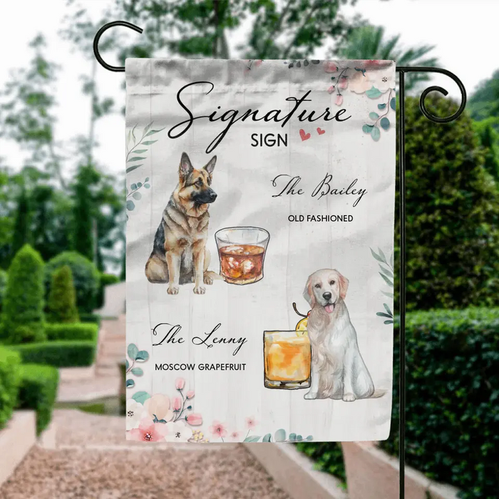 Personalized Wedding Flag Sign - Upload Upto 2 Pet's Photo - Wedding Gift Idea For Couple/ Dog Lover - Signature Drink Sign
