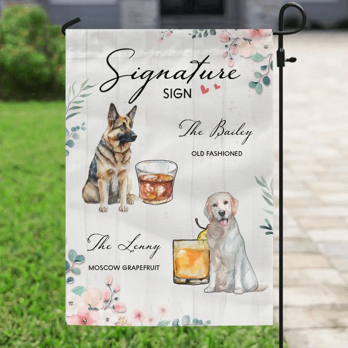 Personalized Wedding Flag Sign - Upload Upto 2 Pet's Photo - Wedding Gift Idea For Couple/ Dog Lover - Signature Drink Sign