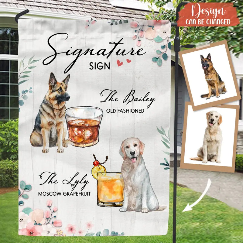 Personalized Wedding Flag Sign - Upload Up to 2 Pet's Photo - Wedding Gift Idea For Couple/Dog Lover - Signature Drink Sign