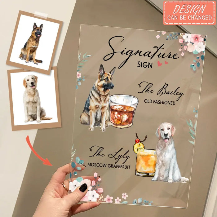 Personalized Wedding Acrylic Plaque - Upload Upto 2 Pet's Photo - Wedding Gift Idea For Couple/ Dog Lover - Signature Drink Sign