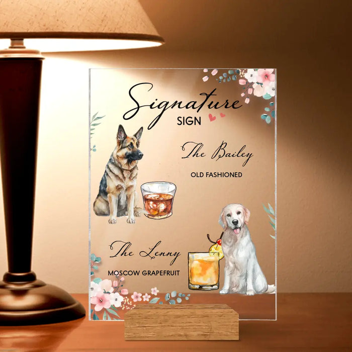 Personalized Wedding Acrylic Plaque - Upload Upto 2 Pet's Photo - Wedding Gift Idea For Couple/ Dog Lover - Signature Drink Sign