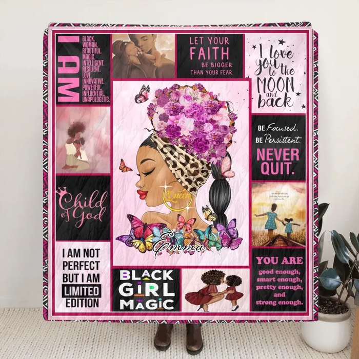 Custom Personalized Black Woman Singer Layer Fleece/Quilt Blanket- Gift Idea for Black Girl/Black Woman/Afro Black Girl - Child Of God