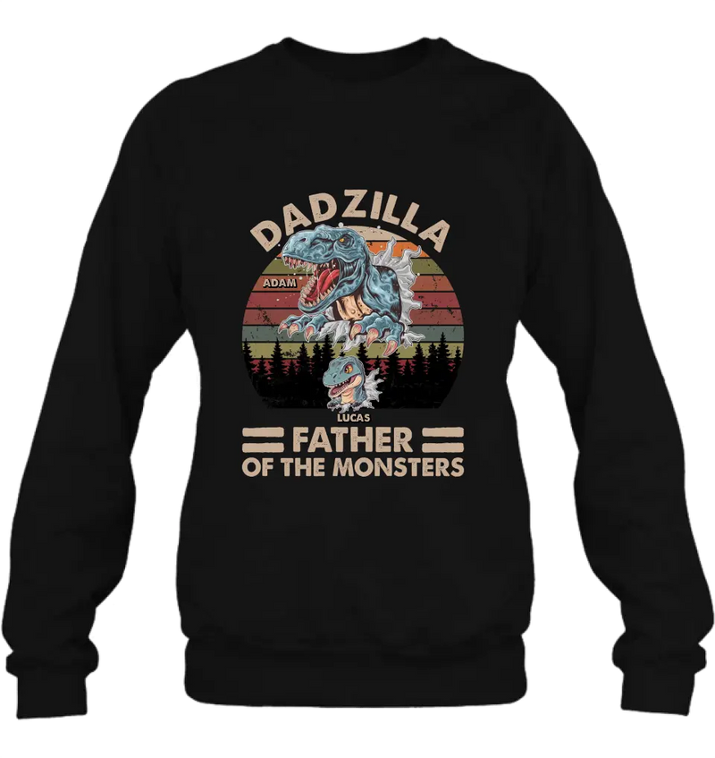 Personalized Father Dinosaur Shirt/Hoodie - Gift Idea For Dad/Father - Up to 5 Kids - Dadzilla Father Of The Monsters