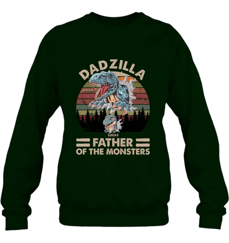 Personalized Father Dinosaur Shirt/Hoodie - Gift Idea For Dad/Father - Up to 5 Kids - Dadzilla Father Of The Monsters