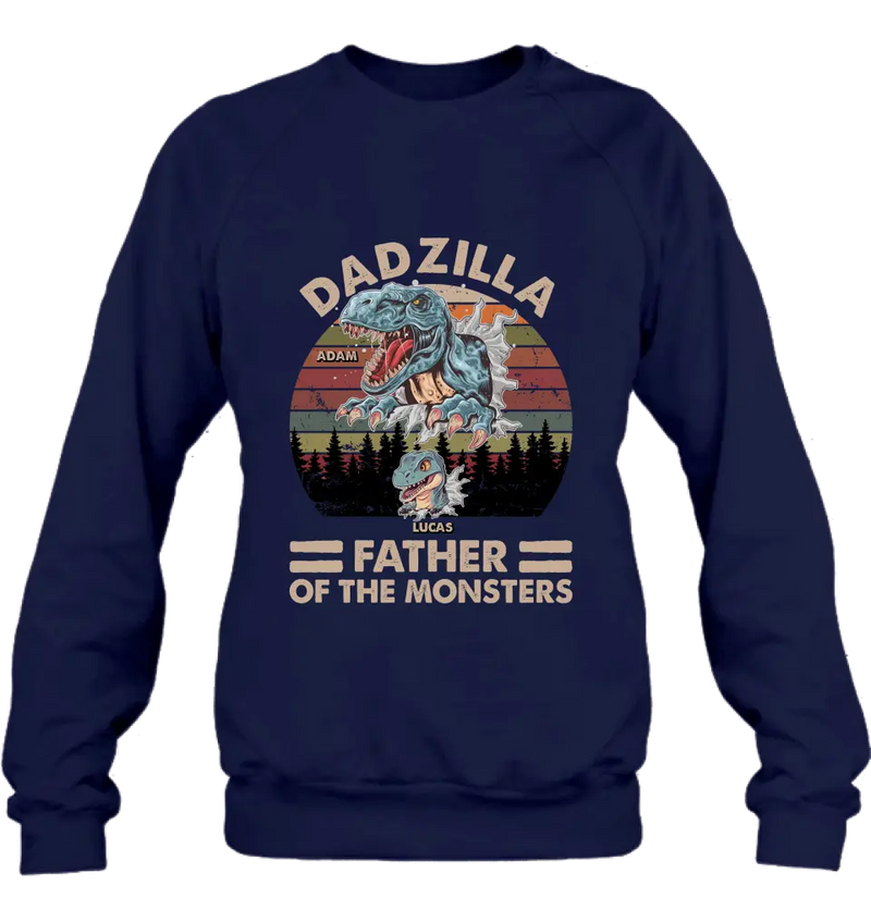 Personalized Father Dinosaur Shirt/Hoodie - Gift Idea For Dad/Father - Up to 5 Kids - Dadzilla Father Of The Monsters